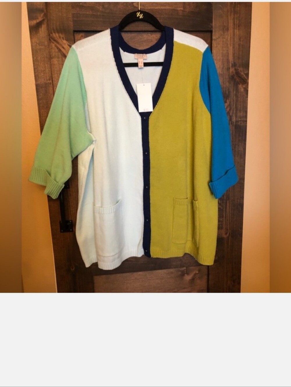 Soft color blocked cardigan by Lori Goldstein